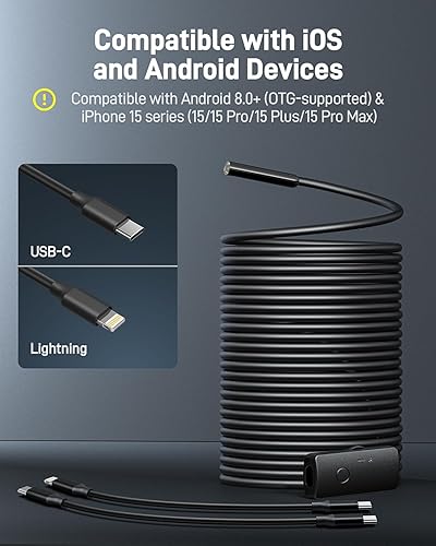 Miniatura 2 de Anykit Cámara endoscopio USB con 8 luces LED ajustables, boroscopio con cámara de serpiente semirrígida, cámara de inspección impermeable IP67