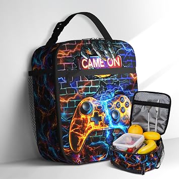 Cool Gamepad Lunch Box for Boys Video Game Lunch Bag for Kids Gamepad Insulated Lunch Bag Reusable Cool Game Lunch Box With Adjustable Shoulder Strap, Lunch Tote Bag For boys 8-12 teenager