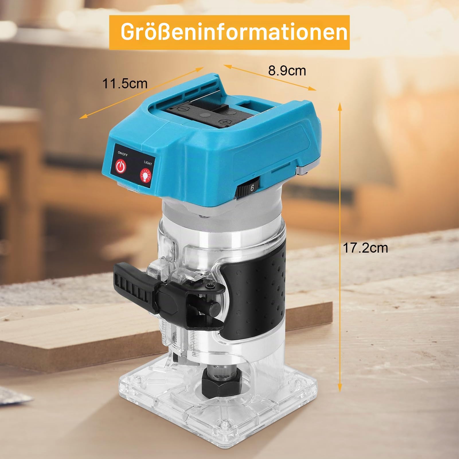 Akku Oberfräse, Einhandfräse Kantenfräse, Bürstenloser Trimmer Für Die Holzbearbeitung, mit 1/4 Zoll Bohrfutter, für Tischlerei, Besäumen, Nuten, Bohren und Möbelbau
