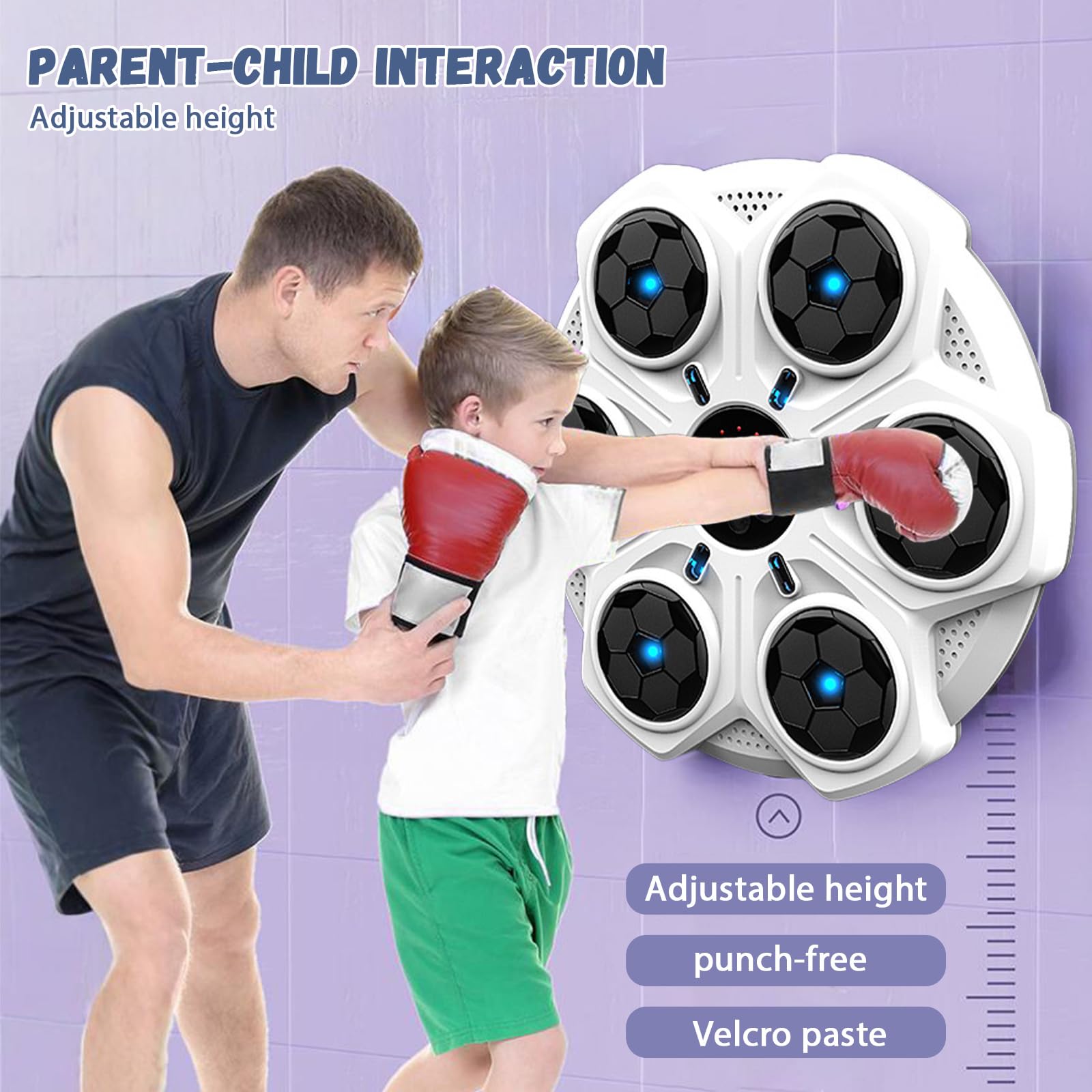 LED Bluetooth Macchina Da Boxe Musicale 2024, One Punch Boxing Machine Allenamento di Boxe, Wall Mount Macchina da Boxe per Casa, Interno e Palestra,Machine+Red Adult Gloves