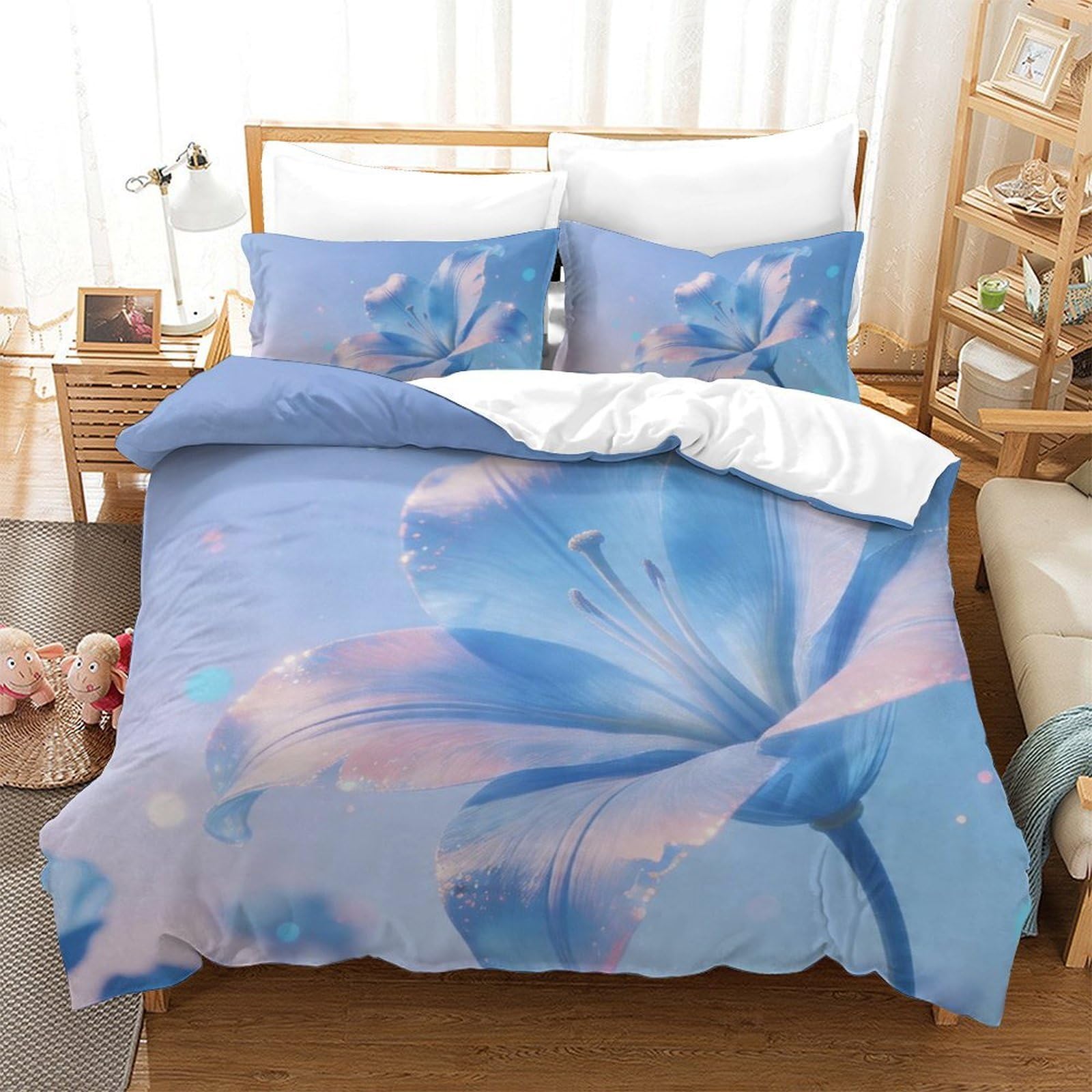 Housse de Couette Fleurs 3D en Microfibre 135x200 Parure lit Single