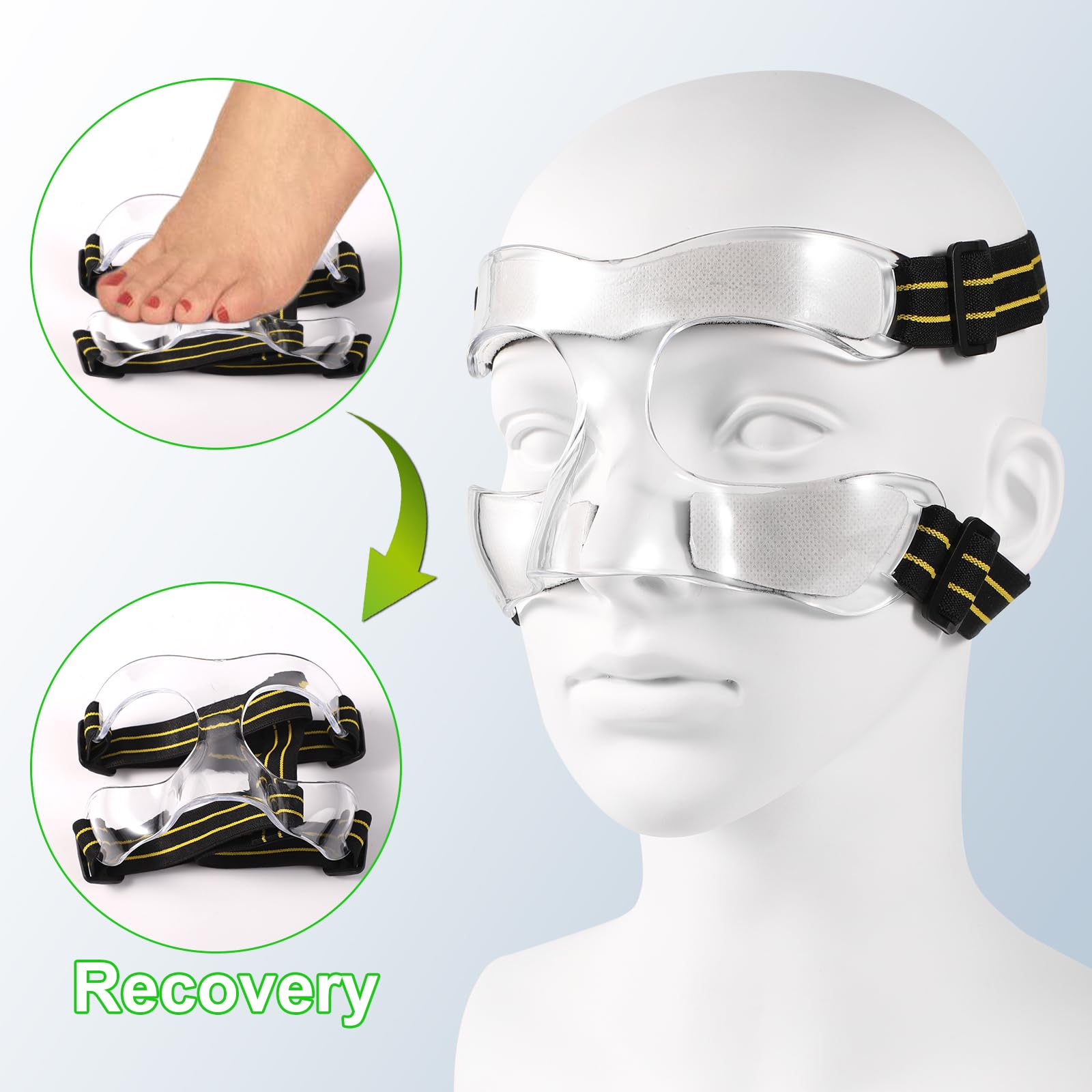 Maske für gebrochene Nase, 15 x 9,5 cm Verstellbarer Nasenschutz mit Polsterung Gesichtsschutz Gelb Schwarz Sport-Gesichtsmaske für Basketball Fußball Baseball (Halbe Abdeckung)
