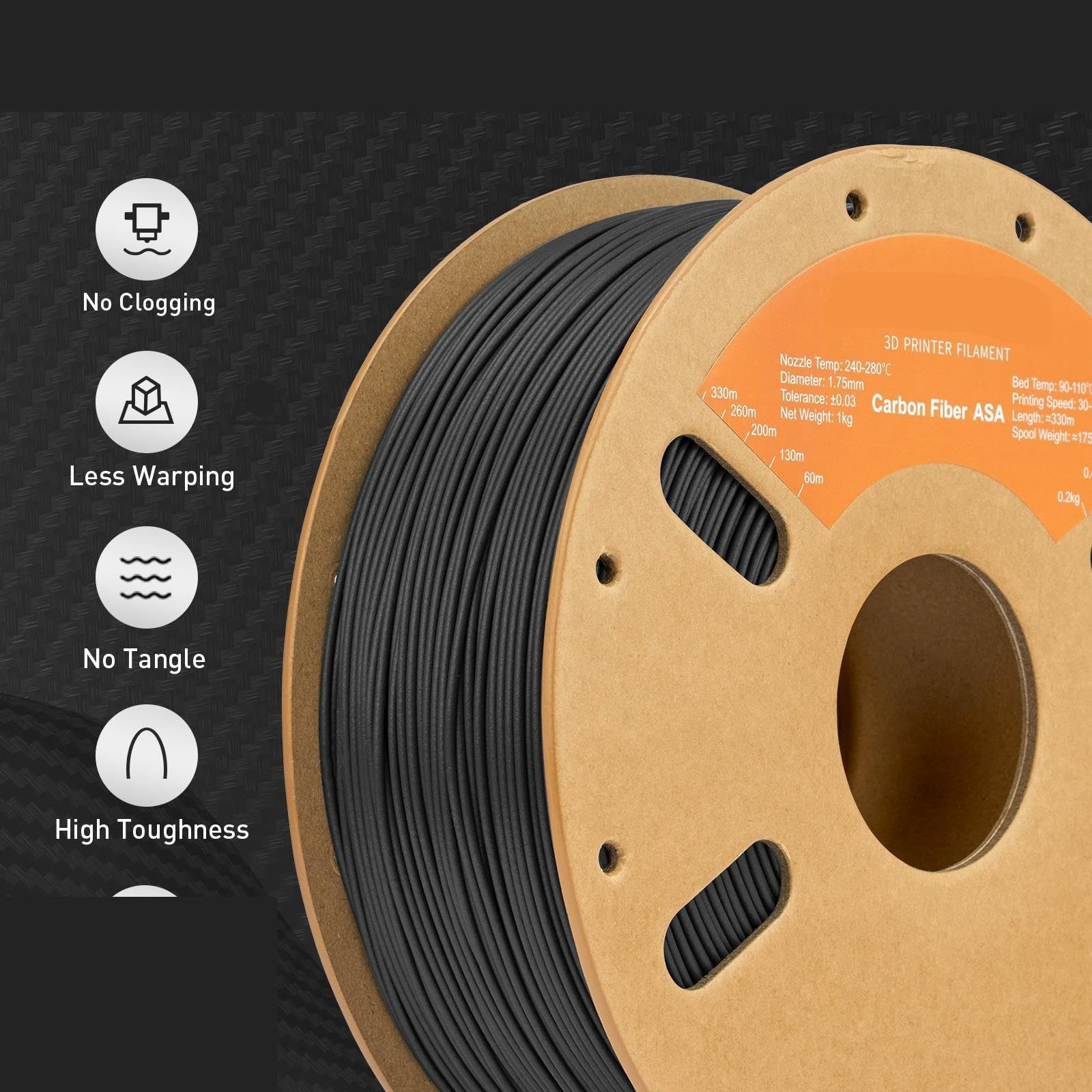 1,75 Mm ASA-CF Kohlefaser-3D-Druckerfilament, 1-kg-Spule