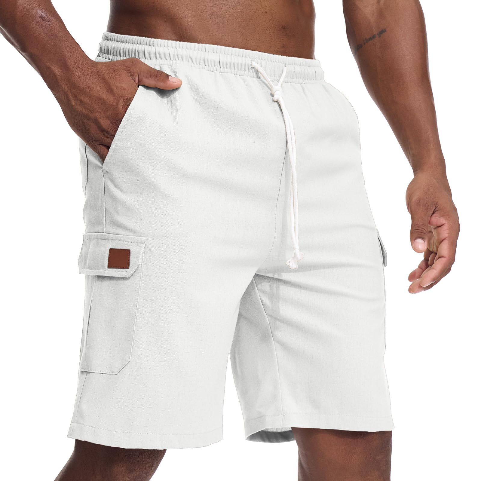 Bermudas Hombre Lino Verano Shorts Cargo Múltiples Bolsillos Cintura Elástica