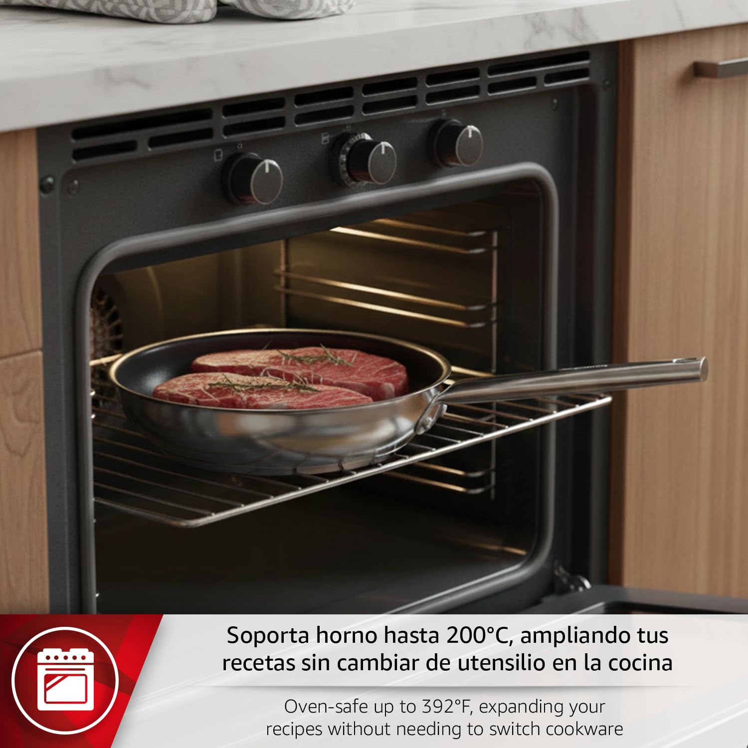MAGEFESA VERSATILE Sartén de 28 cm de Diámetro Fabricada en Acero Inoxidable, Para Todo Tipo de Fuegos Incluido Horno hasta 200ºC, Con Antiadherente