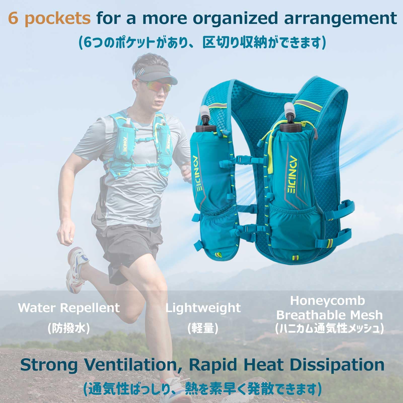 5 L Running Vest Backpack, Lightweight Hydration Vest Backpack for Women & Men Outdoor Sports, Marathon, Trail Race, Cycling, Hiking, Climbing