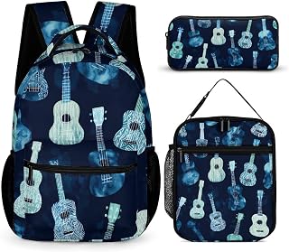 Ukuleles Guitar Tie Dye Backpack 3 in 1 Set Insulated Lunch Bag Makeup Bag
