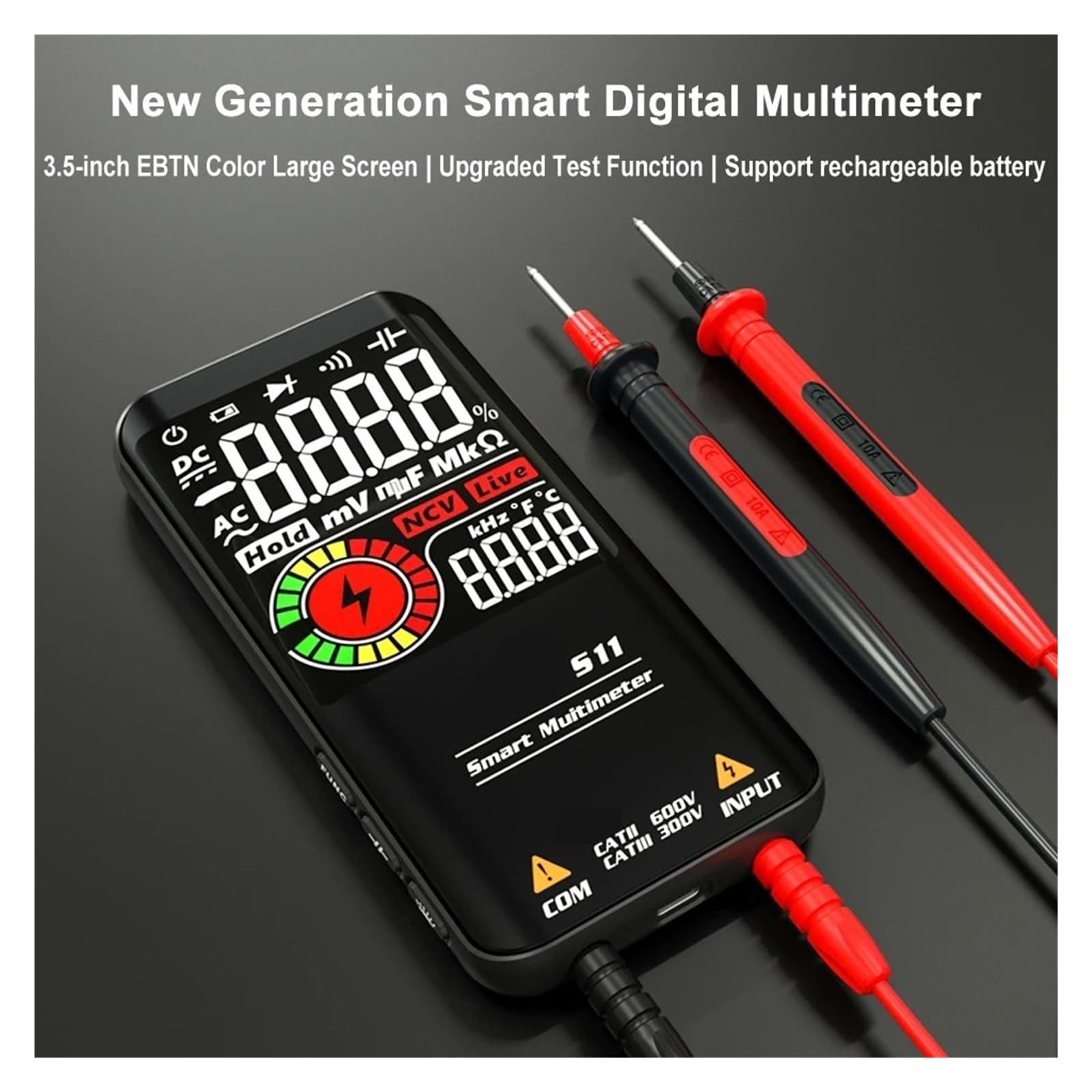 Multimetr Cyfrowy 9999 T-RMS 3,5 "Kolorowy Wyświetlacz LCD DC Napięcie AC Pojemność Ohm Dioda Multimetro NCV Hz Tester Drutu Pod Napięciem Bezpieczny, Praktyczny, DokłAdny(S11 Tool Kits)