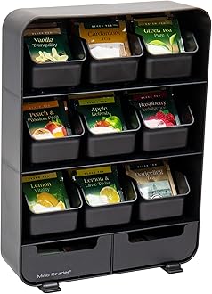 Mind Reader "Baggy" Tea Bag holder and Condiment Organizer, Black 4.33" L x 10.24" W x 13.11" H TBORG-BLK