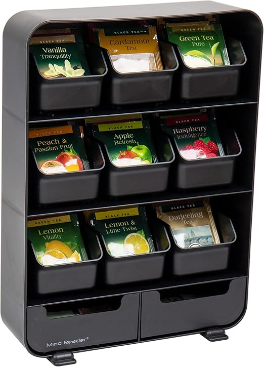 Tiroirs Thé Acrylique Mind Reader Organisateur Sachets De Thé 6 Tiroirs Acrylique - 26,7x8,3x20,3cm - Montage Mural Ou Pose Libre - Noir Organisateur Tiroirs Cuisine