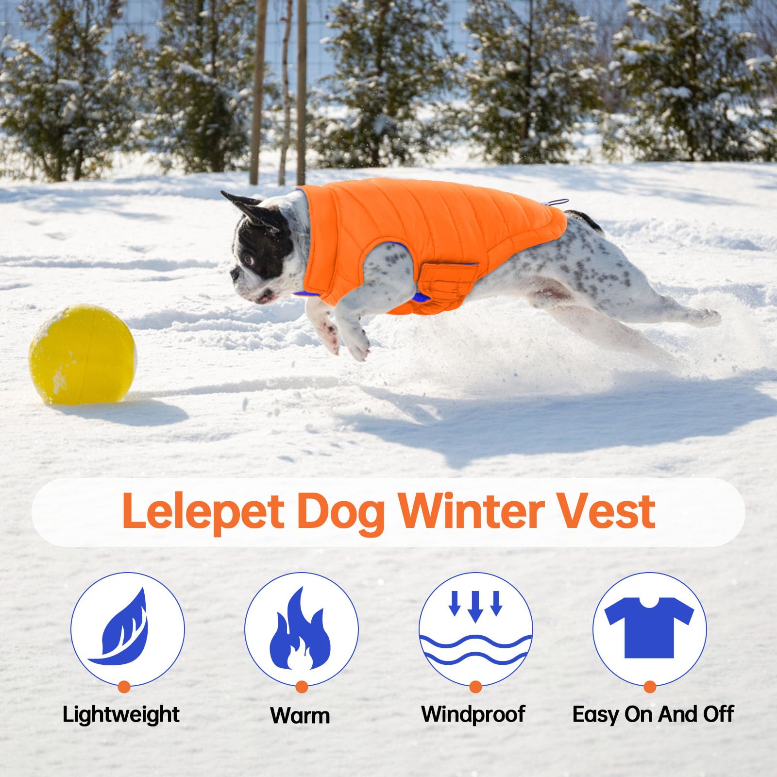 Lelepet Abrigo cálido para perro, abrigo de invierno reversible para perro, chaleco acolchado resistente al viento, chaleco de invierno ligero para perro con adhesivo mágico, abrigo para perros