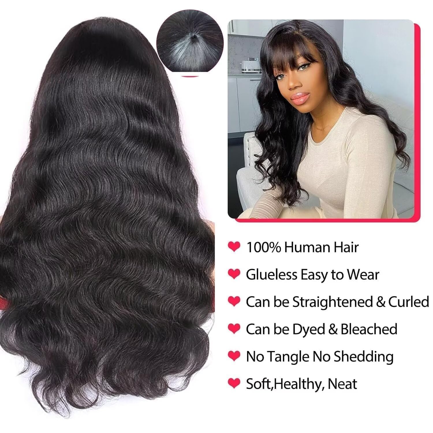 Wholesale 100% Virgin Brazilian Human Hair Bangs Wigs With Fringe Transparent Lace Straight Body Wave Wigs For Black Women - View #7