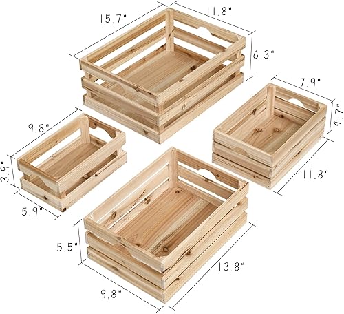 Miniatura 5 de MACVAD Juego de 4 cajas grandes de madera sin acabar cajas de almacenamiento de madera decorativas para exhibición cesta organizadora de madera