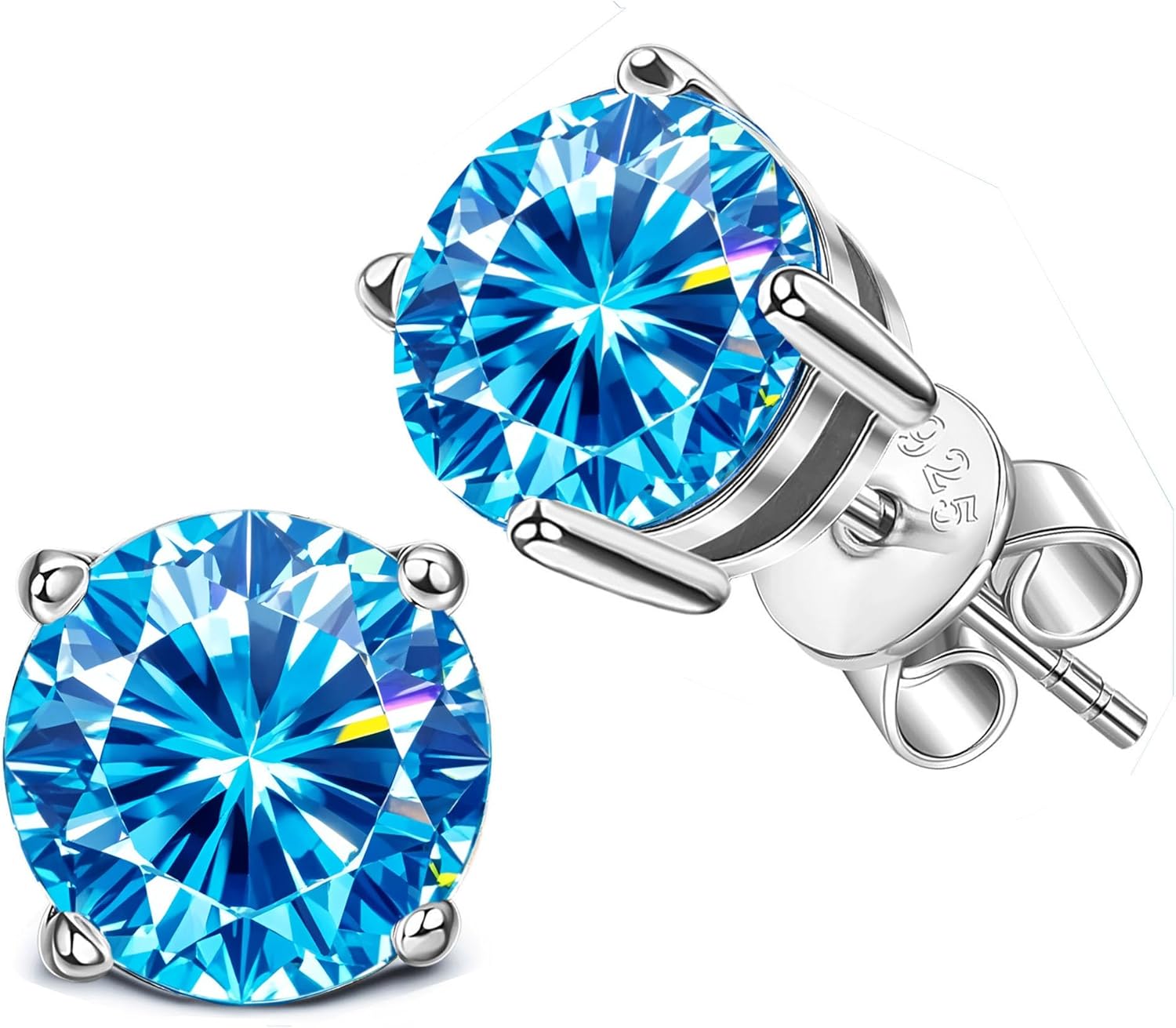 Moissanite Stud Earrings, Moissanite Earring White Gold Plated Sterling Silver Studs Earrings for Women Men