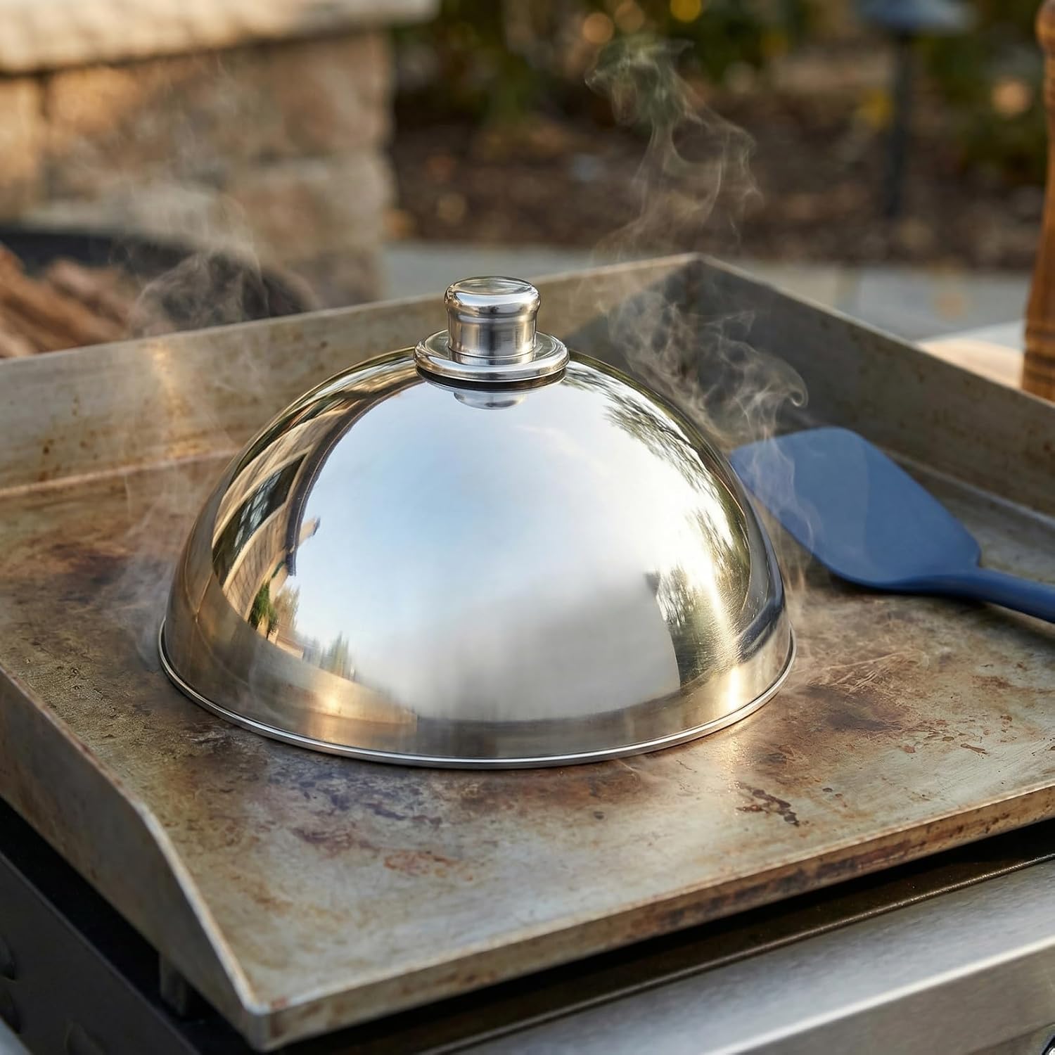 Cabilock Stainless Steel Basting Cover, 12.5 Inch Cloche Food Dome Cover for Griddle Cooking, Round Melting Steaming Lid for Home Restaurant Cafe Hotel, Dust and Fly Protection