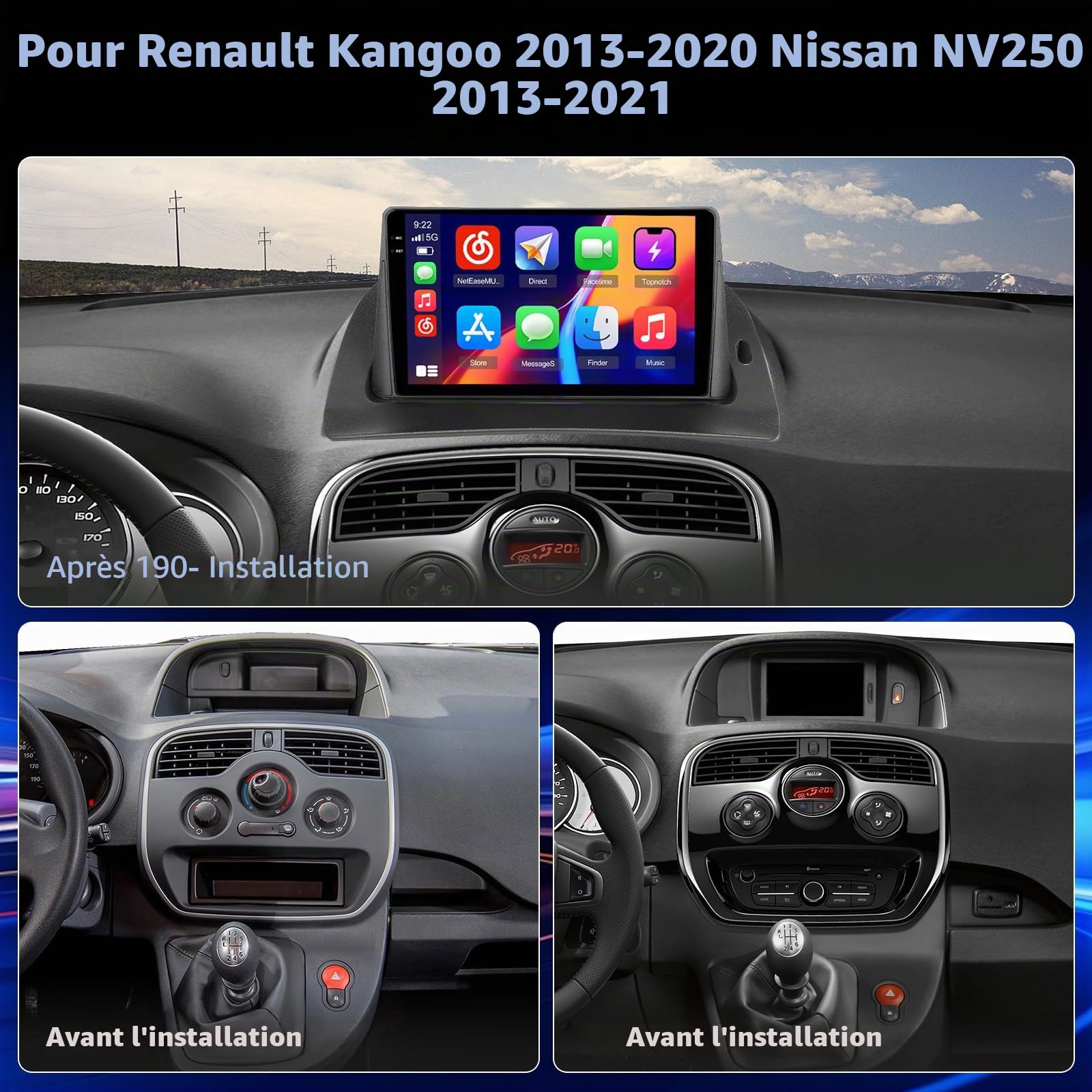 4+128G 9" Autoradio pour Renault Kangoo 2013-2020 Nissan NV250 2013-2021