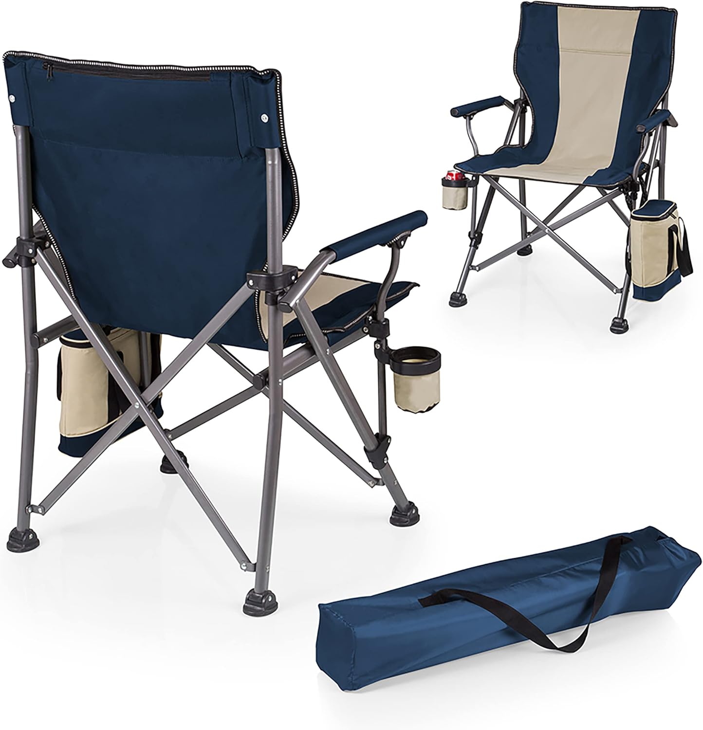 Outlander XL Navy and Beige Folding Camping Chair with Cooler