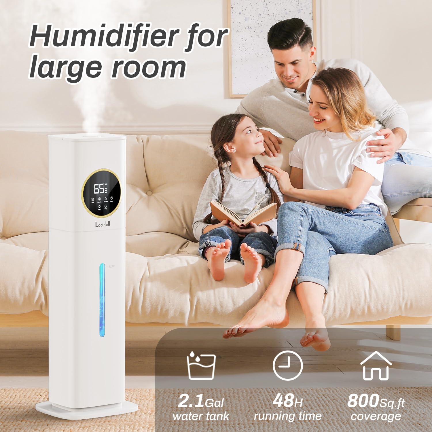 Humidificador para habitación grande, humidificadores de 2.1 gal/8 l para el hogar, humidificadores para recámara con difusor de aceite esencial, humidificadores de niebla fría para plantas, bebés,