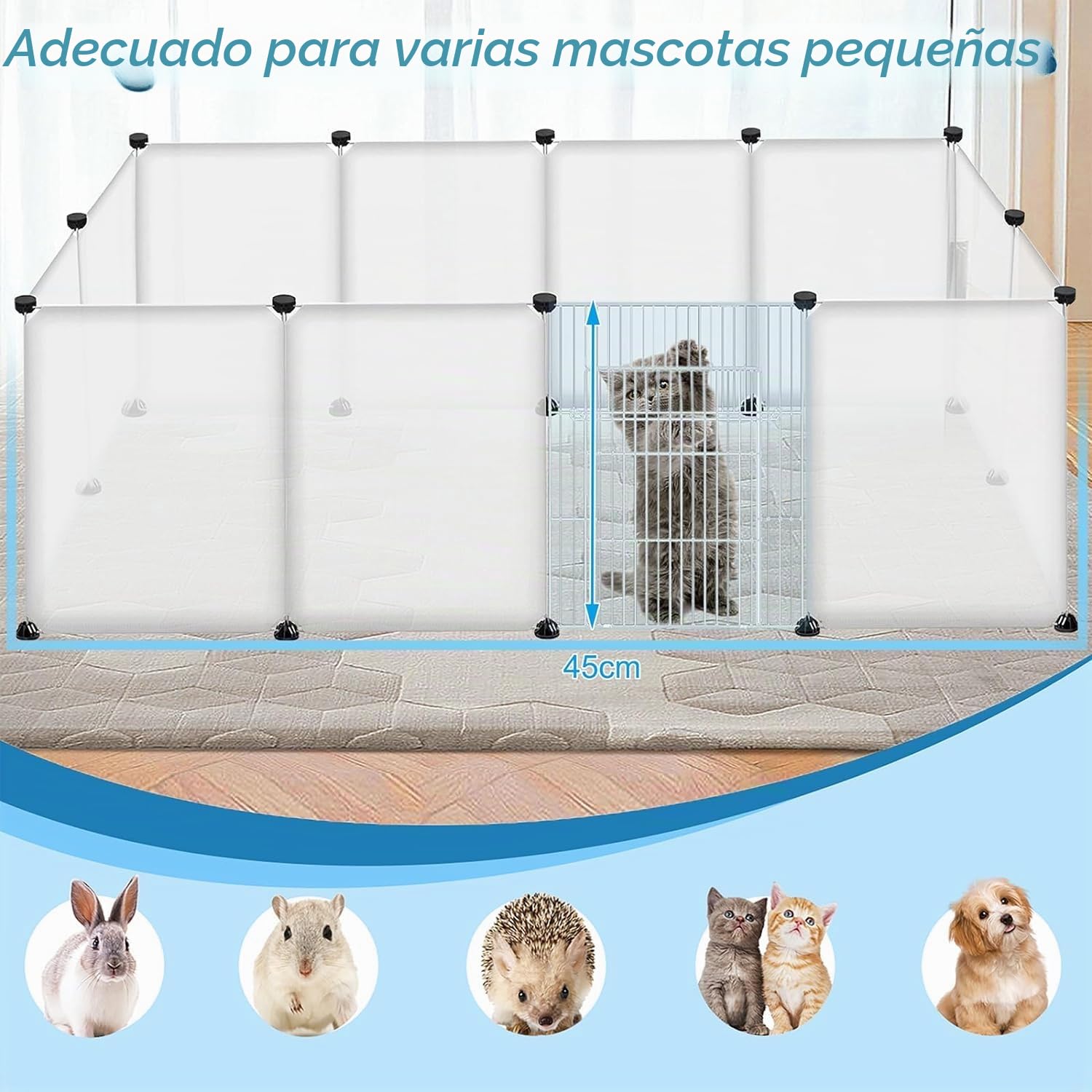 UISEBRT Recinto al aire libre para conejos, cobayas, jaula para animales pequeños, sin puerta, para interior y exterior, 145 x 75 x 48 cm, transparente