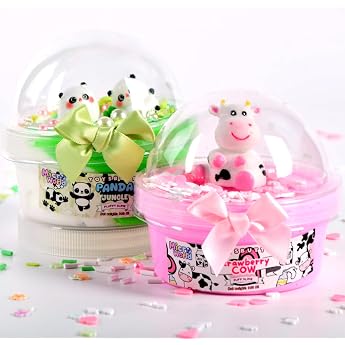 2 Pack Fluffy Slime Water Slime Set for Girls and Boys Scented Premade Strawberry Cow Non-Sticky Slime for Children with Cute Slime Accessories