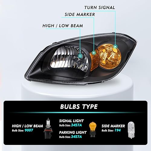 Miniatura 2 de Juego de montaje de faros compatibles con Chevy Cobalt 2005-2010Pontiac Pursuit 2005-2006Pontiac G5 2007-2010 lado del pasajero y del conductor