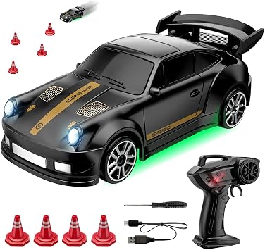 164 Scale Mini Rc Drift Car Gyro Full Scale 4WD 2.4GHz Fast Racing Sports Toy Car with LED Light Speed Adjustment Radio Control Car Toy Gift