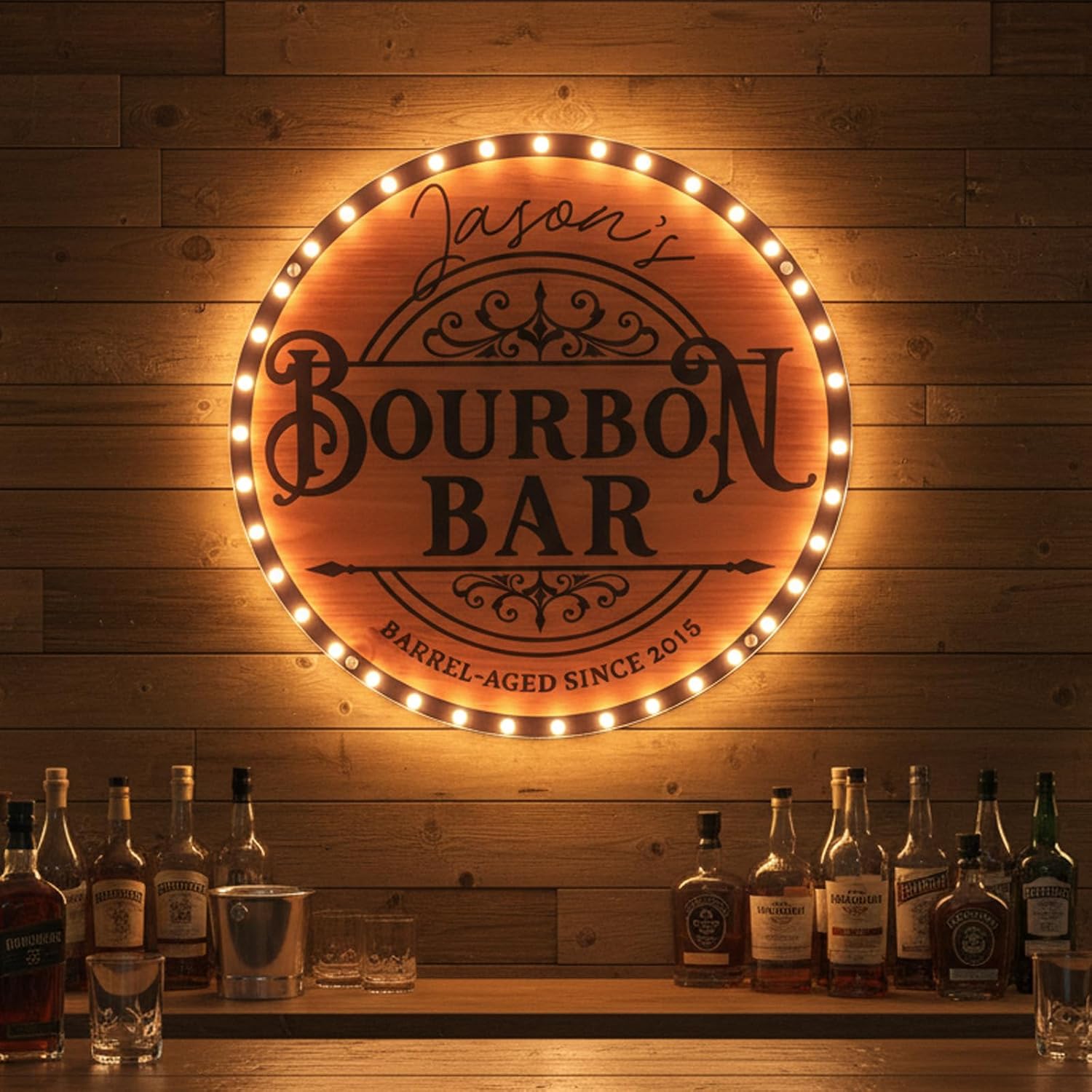 Custom Bourbon Bar Marquee Sign for Wall Decor, Personalized Name LED Bourbon Bar Signs for Home Bar, Dimmable Customized Marquee Light Signs for Man Cave Lounge Basement Home Pub Tavern Bistro