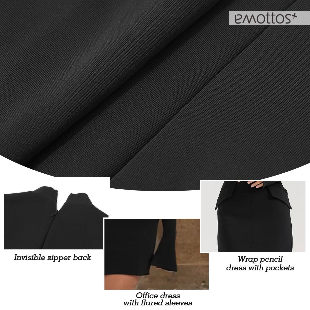 Mujer Twisted Wrap MiniVestido, Cocktail Ruffle Vestidos con Cintura Elástica, Slim Fit Bodycon Vestido con Cuello Redondo, Casual Vestidos para Clubbing Fiesta Cocktail Cumpleaños, Negro, S-L