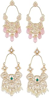 Zaveri Pearls Combo of 2 Pink Green Stones Austrian Diamonds Dangler Earrings For Women-ZPFK18947 Price In India