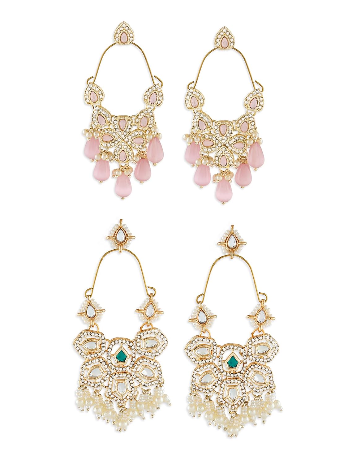 Zaveri Pearls Combo of 2 Pink Green Stones Austrian Diamonds Dangler Earrings For Women-ZPFK18947 - Review, Price and Buying Guide