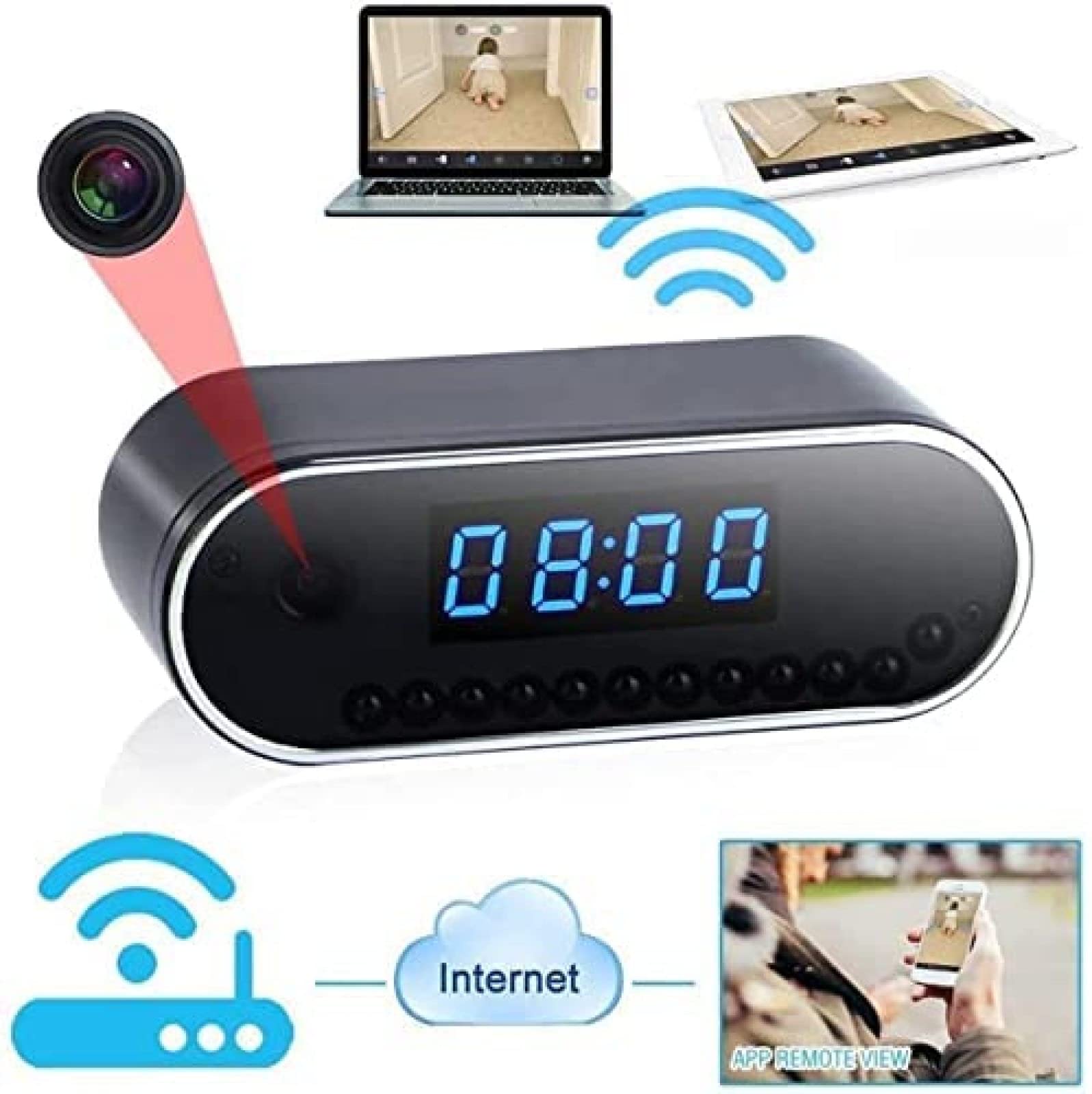 Cámara espía oculta con reloj despertador, Full HD 1080P mini cámara oculta cámara de vigilancia detección de movimiento seguridad niñera cámara grabación de video 58