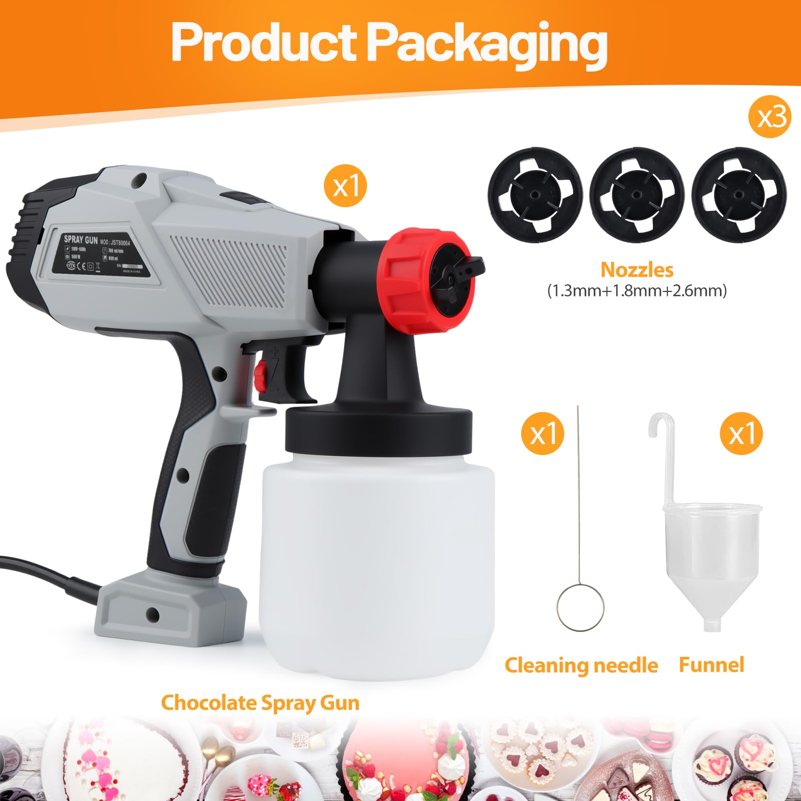 Tortendekorations Airbrush-Kit,500W Schokoladenspritzpistole,Tortendekorationsset