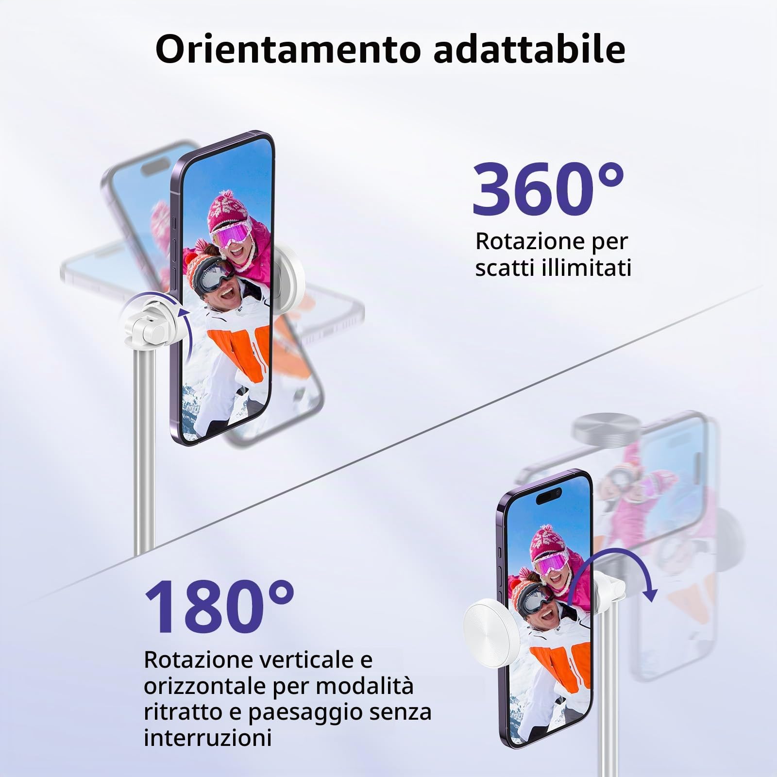 ATUMTEK Bastone Selfie Tripode 174cm, Selfie Stick Alluminio con Telecomando Bluetooth Ricaricabile, Compatibile con Smartphone iPhone e Android, Perfetto per Viaggi, Vlog, Video e Foto, Bianco