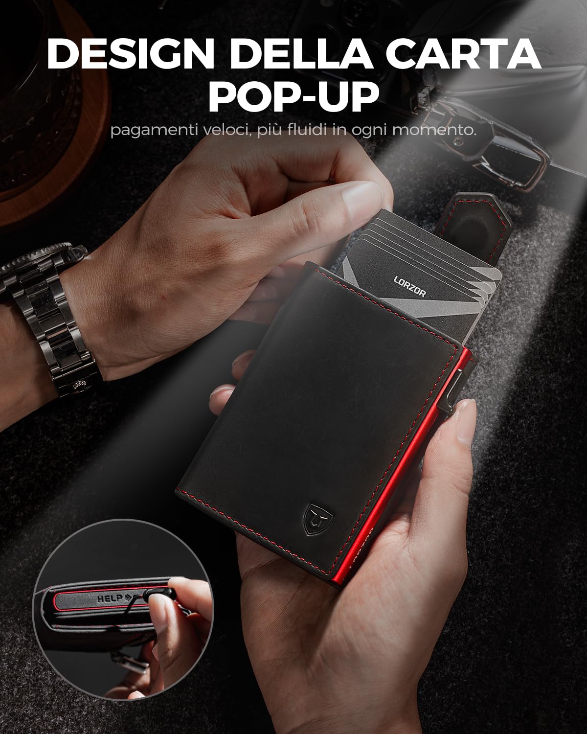 LORZOR® Portafoglio Uomo Slim vera Pelle, Porta Carte di Credito con Protezione RFID & Portamonete, Portacarte Uomo Pop-up Contenere 10 Carte, Porta Tessere Tascabile, Magnetica