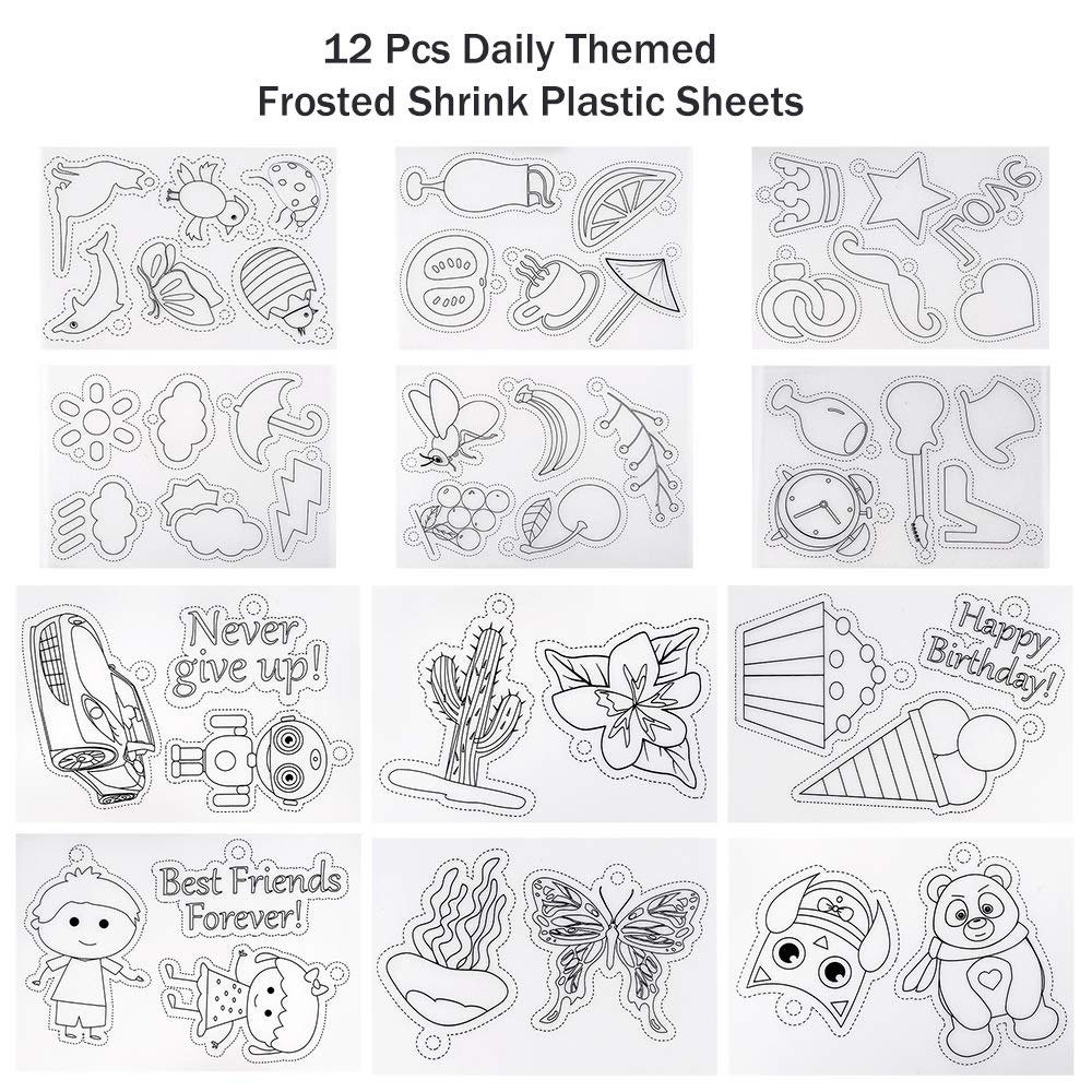 Auihiay 146 PCS Heat Shrink Plastic Sheet Kit Include 20 Shrink Paper with Christmas or Daily Pattern & 3 Blank Shrink Film Paper - Image 3