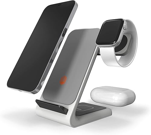 STM ChargeTree Swing - Estación de carga inalámbrica 3 en 1 para iPhoneSamsungAndroid (15 W7.5 W), AirPods (5 W), Apple Watch (3 W), soporte de