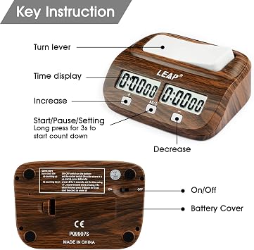 LEAP Chess Clock Digital Chess Timer for Chess Board Game (Official Store) | Professional Time control, Count up/down, Alarm, Energy save, Woodgrain Finish, Timer for 2 Board Games