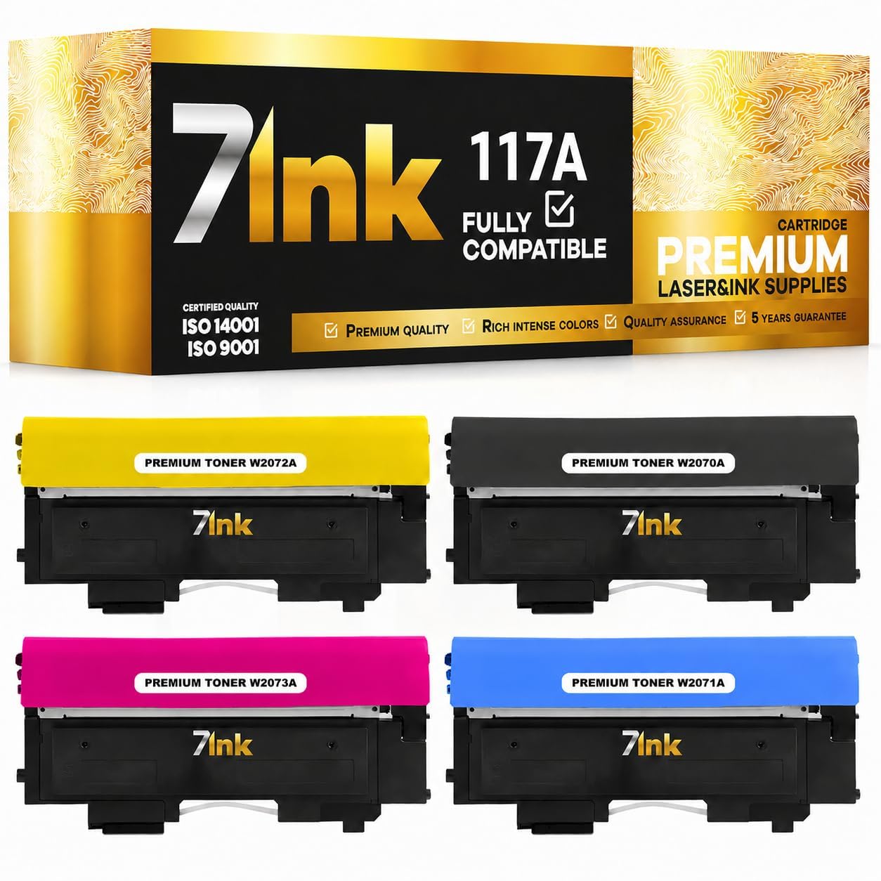 7ink Toner zamienny do HP 117A Color Laser MFP – 4 szt. CMYK | Z chipem. Czarny Cyjan Żółty Purpurowy. W2070A W2071A W2072A W2073A. Pasuje do 178nwg 179fwg 179fnw 178nw.