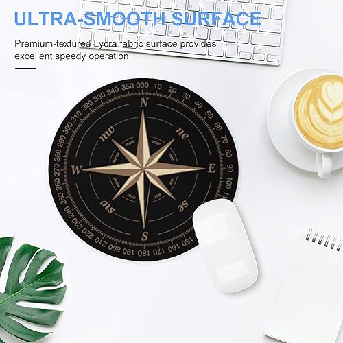 Miniatura 4 de Alfombrilla redonda para mouse con brújula, base de goma antideslizante, impermeable, para oficina, laptop, juegos, accesorios