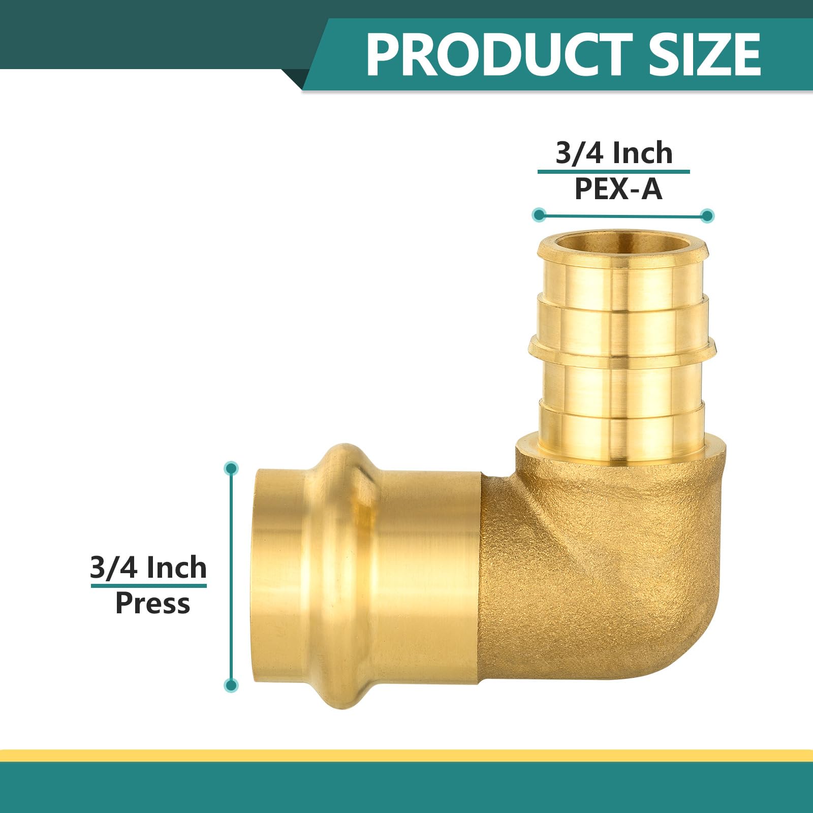 Paquete de 10 prensas de 3/4 pulgadas x codo de expansión Pex A de 3/4 pulgadas, codo de latón para tubos de cobre y Pex A