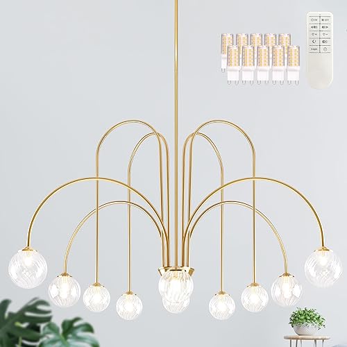 Miniatura 11 de Candelabro Sputnik de níquel con 8 luces colgantes de globo de 38.5", lámpara Sputnik moderna con pantalla de globo de vidrio esmerilado, lámpara