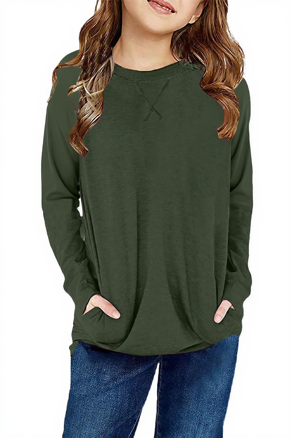 SELINK Girl's Casual Big Kids Long Sleeve Striped Color Block Tees Pockets
