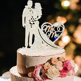 Cake Topper Hochzeit Tortendeko Mit Strass Mr & Mrs - Deko für Hochzeitstorte, Jahrestag, Geburtstag, Partei (Gold 01)