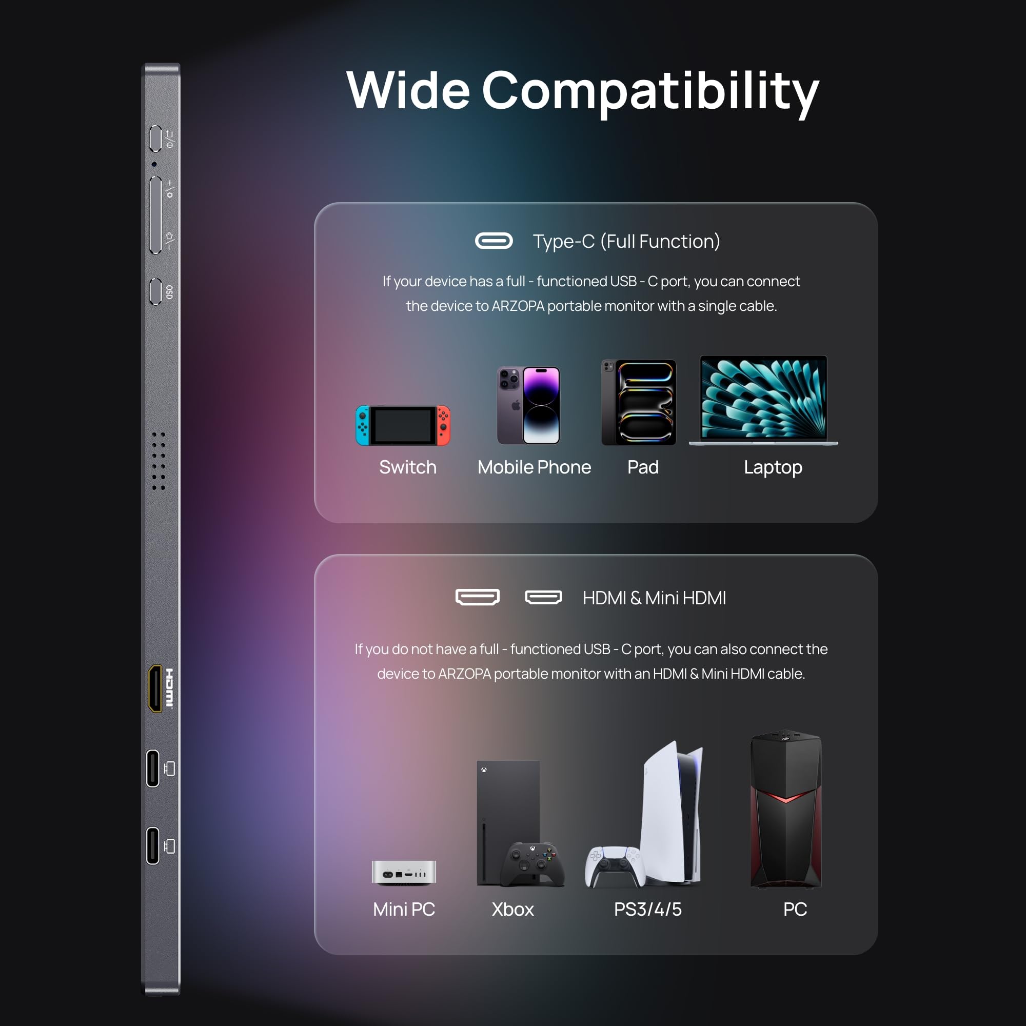 ARZOPA 16.1'' 180Hz 2.5K Portable Monitor, 2560x1440 QHD 107% sRGB Kickstand Portable Gaming Monitor with HDR, Ultra Slim, Eye Care, External Second Screen for Laptop, PC, PS5, Mac, Xbox - Z3FC — view 4