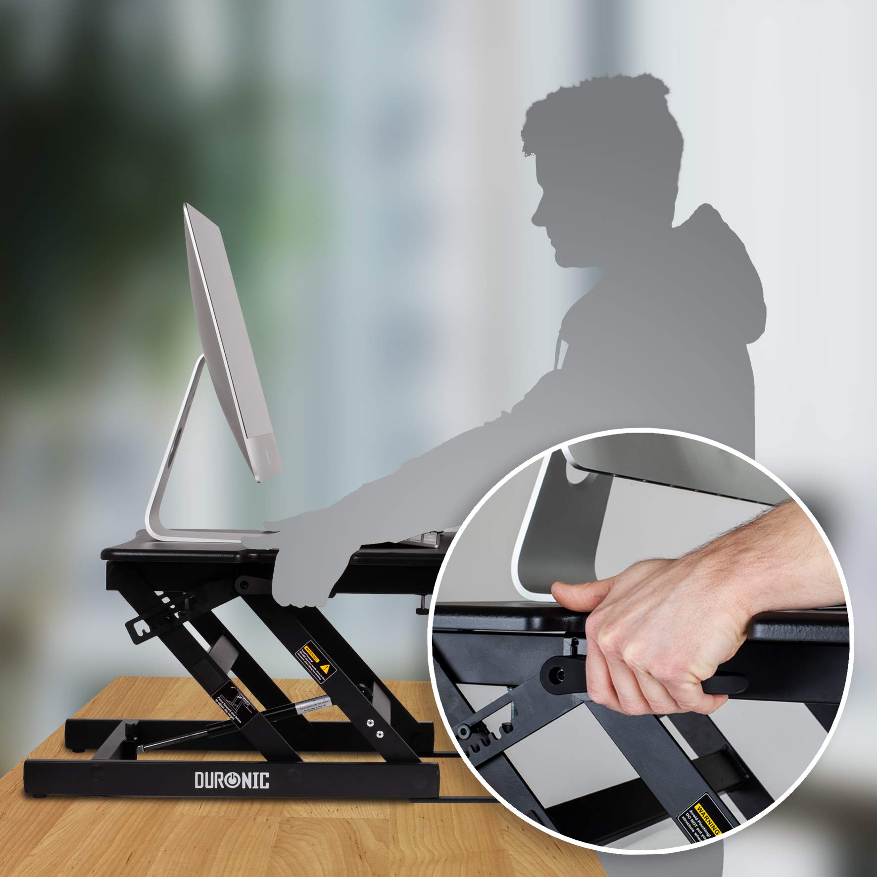 Duronic DM05D18 BK Scrivania Ergonomica Regolabile 15–42cm 55cm | migliora postura, riduce affaticamento di schiena e collo, supporta laptop e monitor singolo, per ufficio e smart working