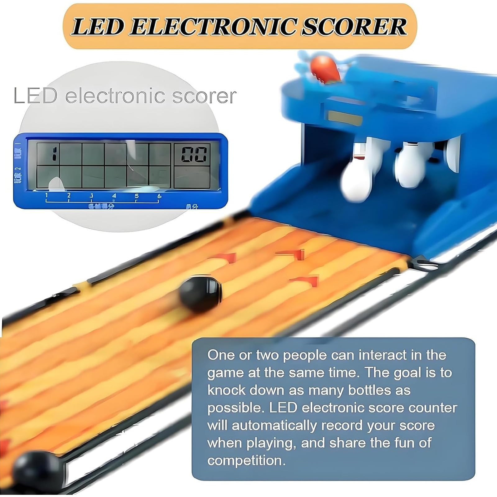 Pista da Bowling Elettrica - Attrezzatura Sportiva Portatile per Interni con Segnapunti Digitale, Illuminazione Ambientale E Funzione di Ritorno Automatico - Tappetino da Bowling Elettronico