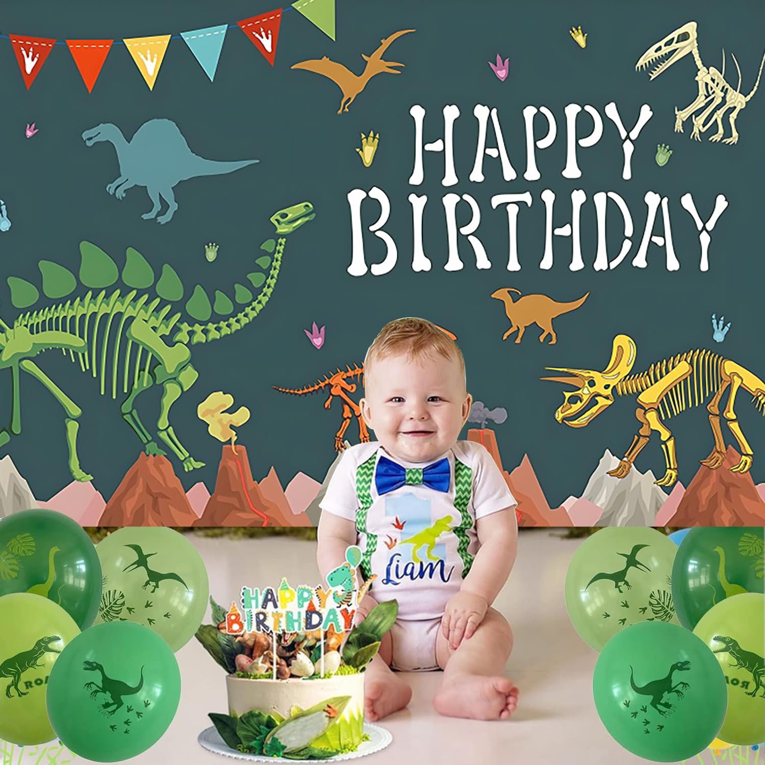 3x2.4m Sfondo Dinosauro Buon compleanno mondo dei dinosauri sfondo fotografico Baby Shower bambini ragazzi ragazze tema Dino decorazioni per feste di compleanno Banner Photo Booth Props
