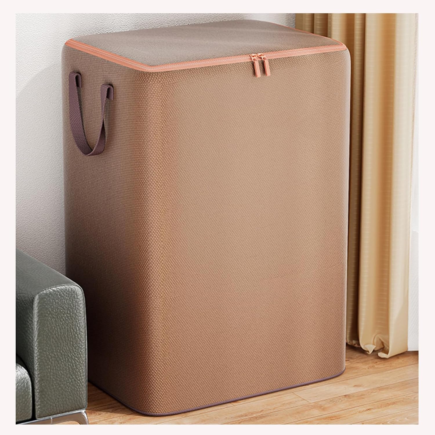 Storage Containers for Clothes Large Capacity Clothes Storage Bag Organizer with Reinforced Handle Thick Fabric for Comforters, Blankets, Bedding, Foldable with Sturdy Zipper, Clear Window (L, Beige)