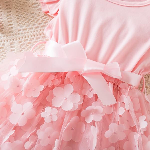 Robe Tutu à Volants Fleurie Ciel étoilé Petite Bébé Fille Robe de Princesse pour Les Fêtes D'été - 4