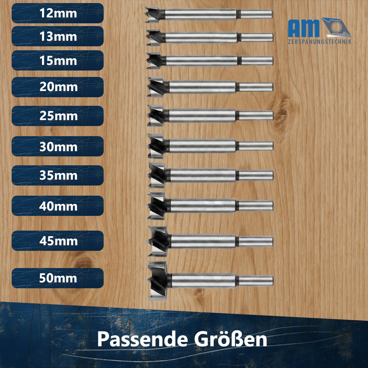 Forstnerbohrer Set Ø12-50mm | Professionelles Holzbohrer Set 10tlg. | Topfbohrer Holz | Astlochbohrer | Flachbohrer